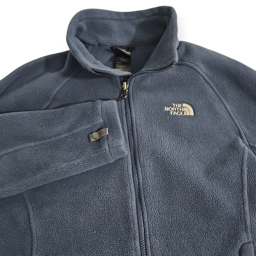 The North Face Full Zip Fleece Mens Small 100% Polyester Navy Blue Mock Neck